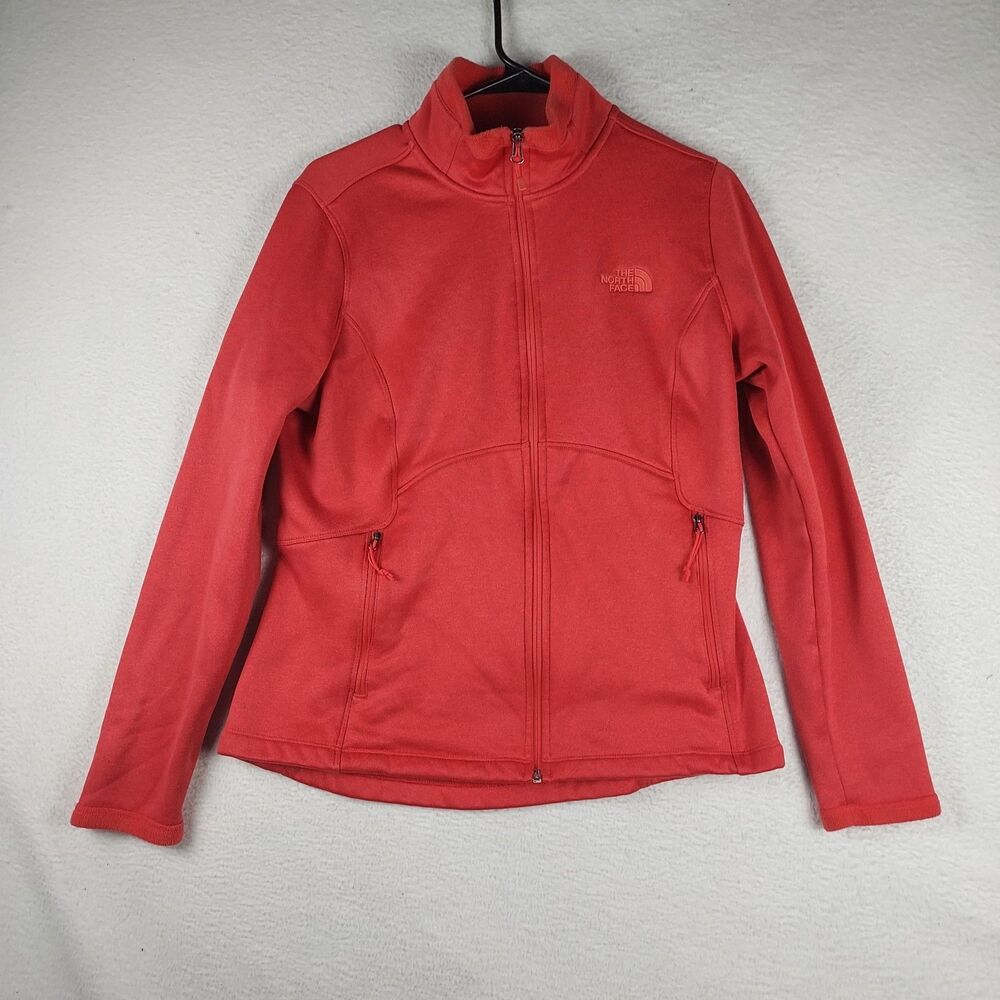 The North Face Womens Large Full Zip Fleece Jacket Coral Stretch Outdoor